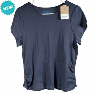 Thereabouts Top Girls 3XL 22.5 Plus Blue Waffle Knit Short Sleeve Ruched Sides